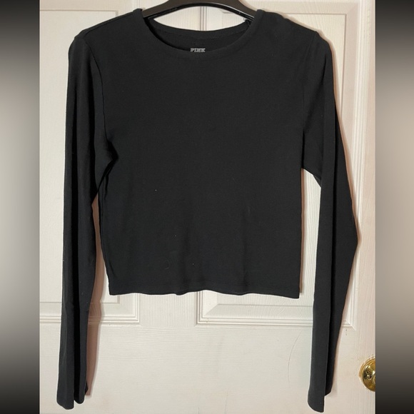 Black Long Sleeved Crop Top VS PINK (LARGE) - Picture 2 of 4